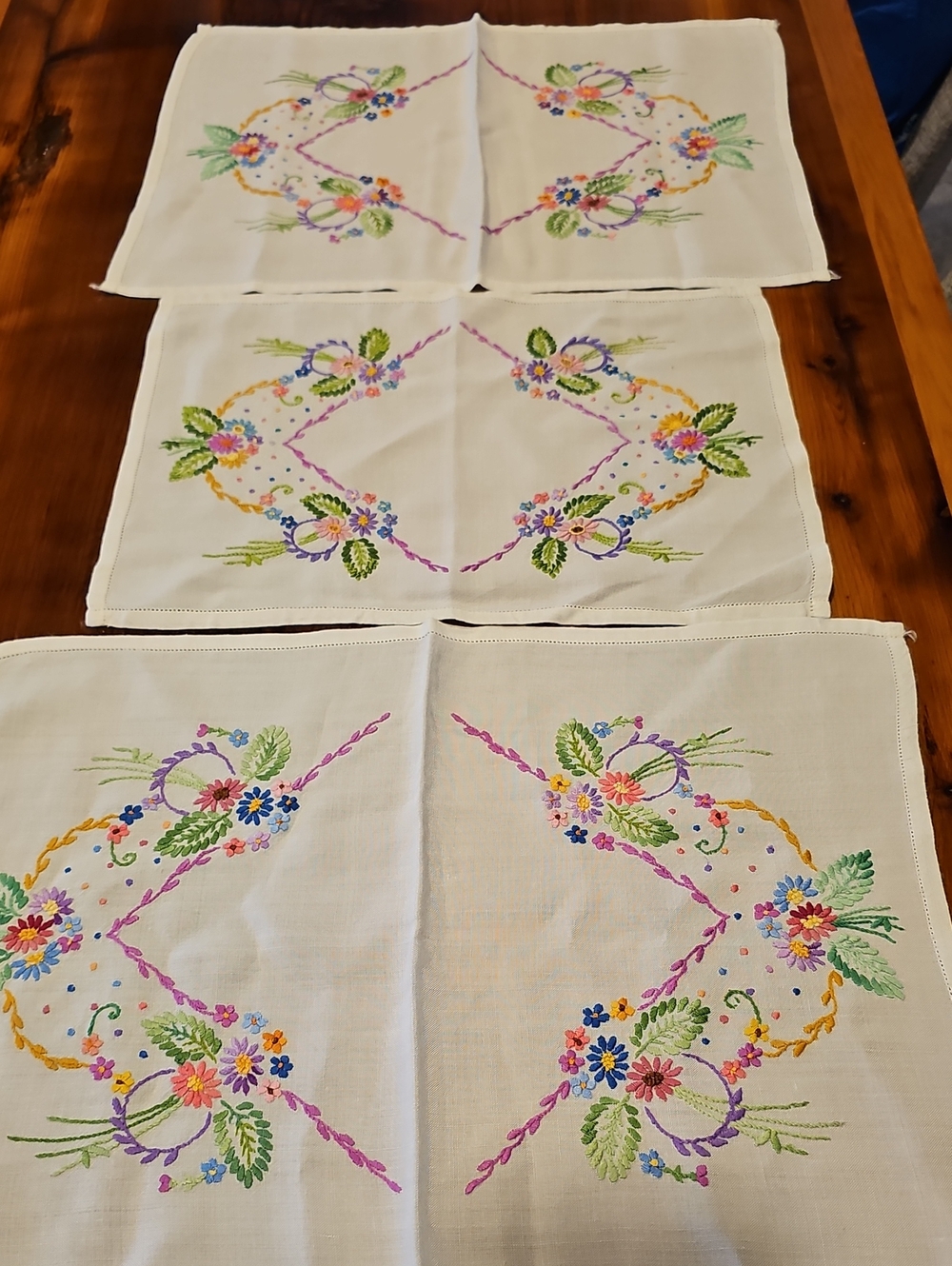 Embroidered Floral Linens - White with Multicolor Floral Design